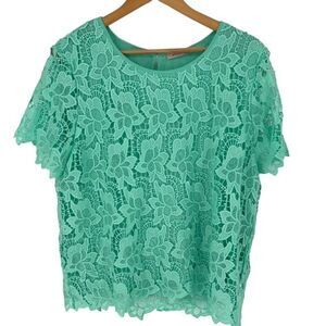 Philosophy Womens Crewneck Scalloped Lace Overlay Top Seafom Green Size XL‎